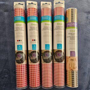 Set of 5 Rolls - Cricut Premium Vinyl Regular & Holographic & Iron-On Mosaic NEW